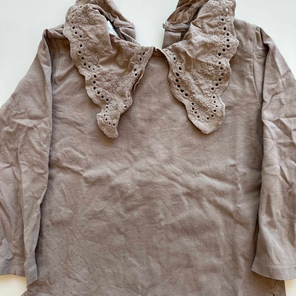 Zara Taupe Lace Collar Blouse